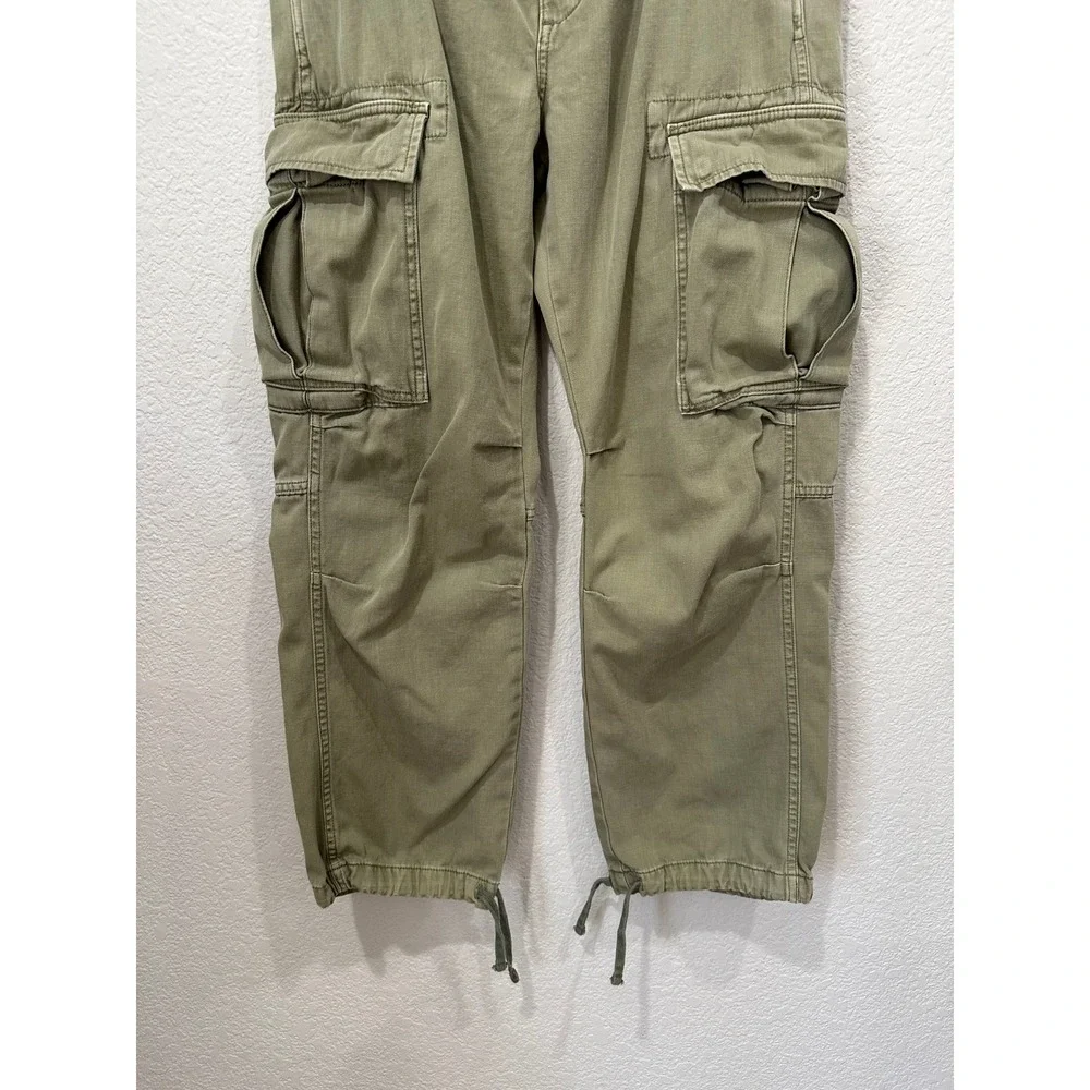 Zara Women Olive Green Cargo Pants Utility Multi Pocket Drawstring Hem Size 6